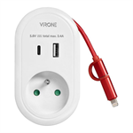 Adaptér ORNO VIRONE CS-2 230V s USB-C+A nabíjačkou a káblom USB-C + Lightning
