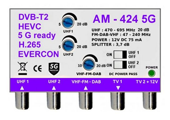 Anténní zesilovač EVERCON AM-424 5G 20dB 2TV