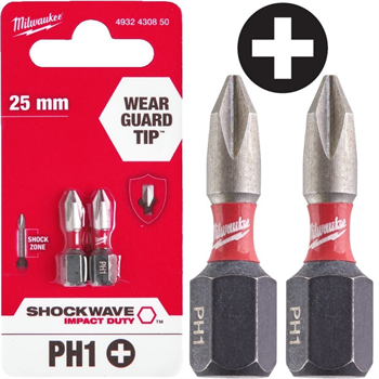 Bity šroubovací Milwaukee 4932430850 PH1 25mm 1/4" Shockwave, 2ks