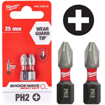 Bity šroubovací Milwaukee 4932430852 PH2 25mm 1/4" Shockwave, 2ks