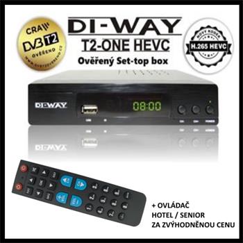 DI-WAY T2-ONE HEVC H.265 DVB-T/T2 + velký dálk. ov