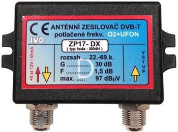 DVB-T2 zesilovač 30dB s potlač.O2+UFON IVO ZP17-D