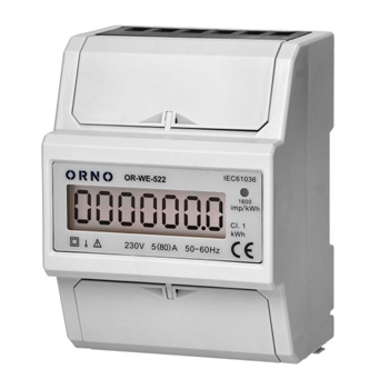 Elektroměr digitální na DIN lištu ORNO OR-WE-522, 80A, 3M, jednofázový, DIN TH-3