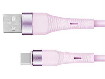 Kabel USB silikonový Kruger&Matz KM1268-1P USB - USB-C, 1m, sv. růžová