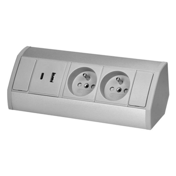 Povrchová zásuvka ORNO OR-GM-9039/G, rohové pouzdro, 2x 230V, 2x USB (A+C type;