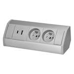 Povrchová zásuvka ORNO OR-GM-9039/G, rohové púzdro, 2x 230V, 2x USB (A+C type; 2.4A), farba šedá-strieborná

