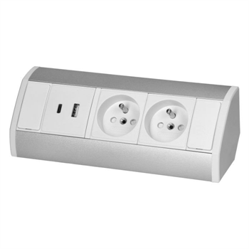 Povrchová zásuvka ORNO OR-GM-9039/W-G, rohové pouzdro, 2x 230V, 2x USB (A+C type