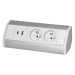 Povrchová zásuvka ORNO OR-GM-9039/W-G, rohové pouzdro, 2x 230V, 2x USB (A+C type; 2.4A), barva bílá-stříbrná