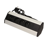 Povrchová zásuvka, rohové púzdro ORNO OR-AE-1360, 3x zásuvka, 2x USB, farba čierno-strieborná, kábel 1,8 m