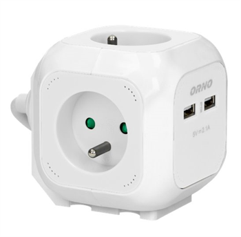 Prodlužovací kabel kostka 4G ORNO OR-AE-13144/W, 4x 230V, 2x USB nabíjecí, přívo