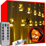 Vianočné osvetlenie ISO19736 svetelný záves s guľami 108 LED na USB, teplý biely
